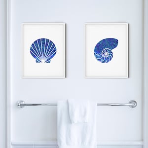 Sea shell art, nautical wall decor, set of two prints, coastal wall art, downloadable art, nautical wall art, seashell decor, coastal prints