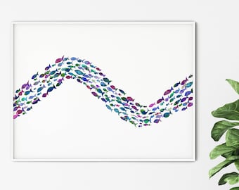 Arte de parede com peixes fantásticos: impressão náutica colorida (download digital)