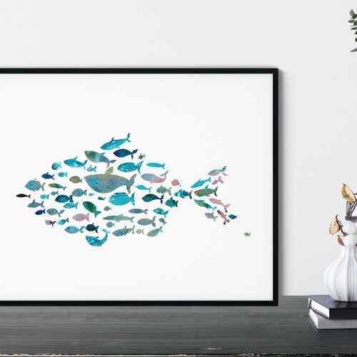 Bathroom Wall Art Watercolor Fish Printable Wall Art Etsy