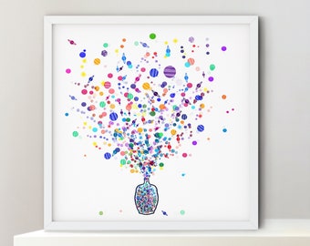 Exploding Planets Print: Whimsical Space Wall Art (Digital Download)