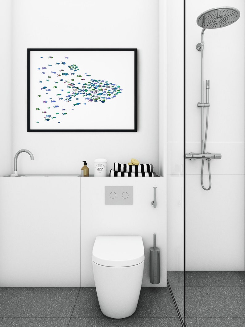 Bathroom Decor Fish Wall Art Bathroom Wall Art Fish Print Etsy