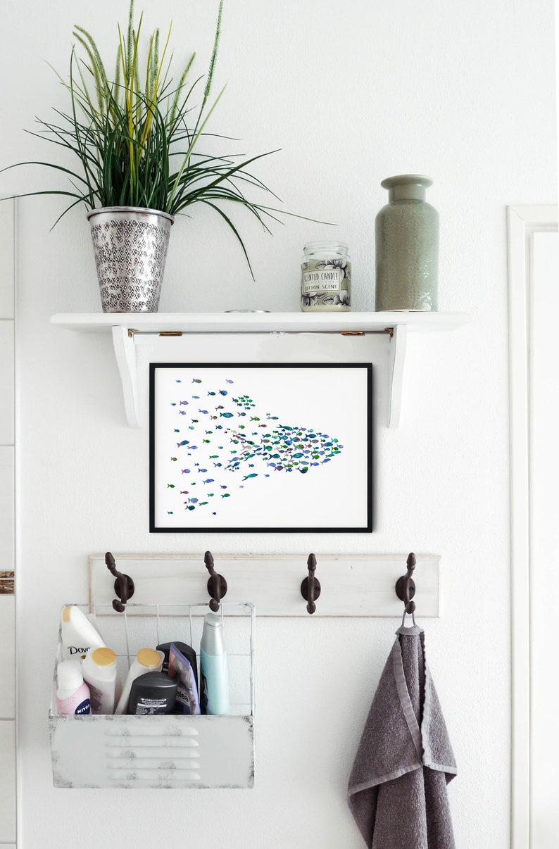 Bathroom Decor Fish Wall Art Bathroom Wall Art Fish Print Etsy
