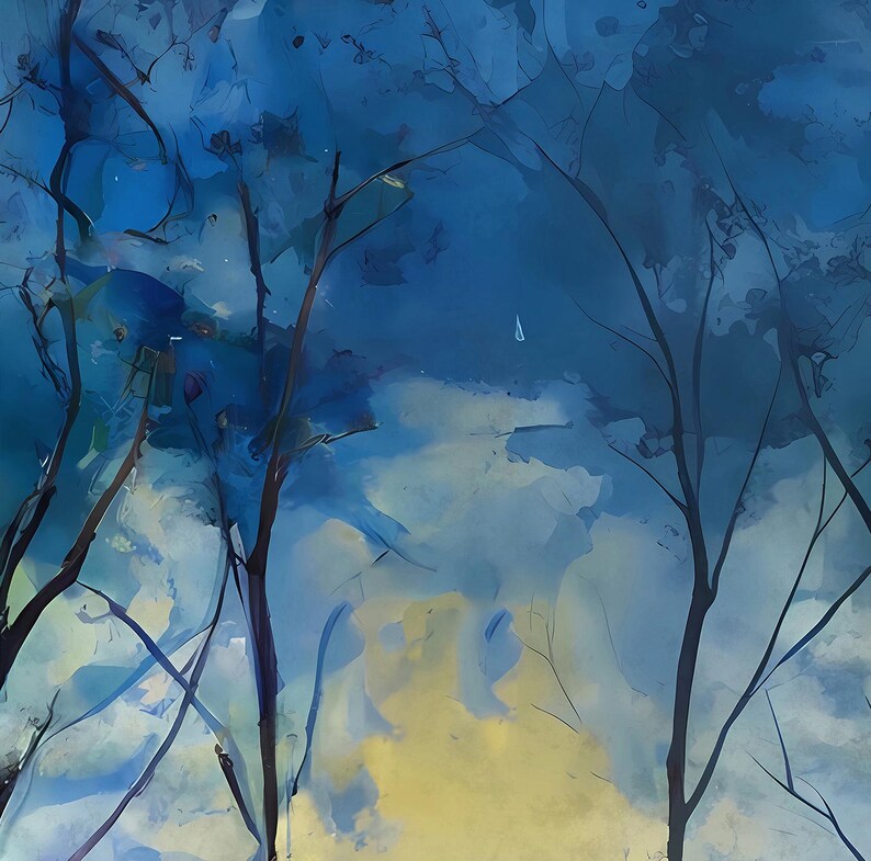 Navy Blue Abstract Forest Print Natureinspired Wall Art Decor Scenic