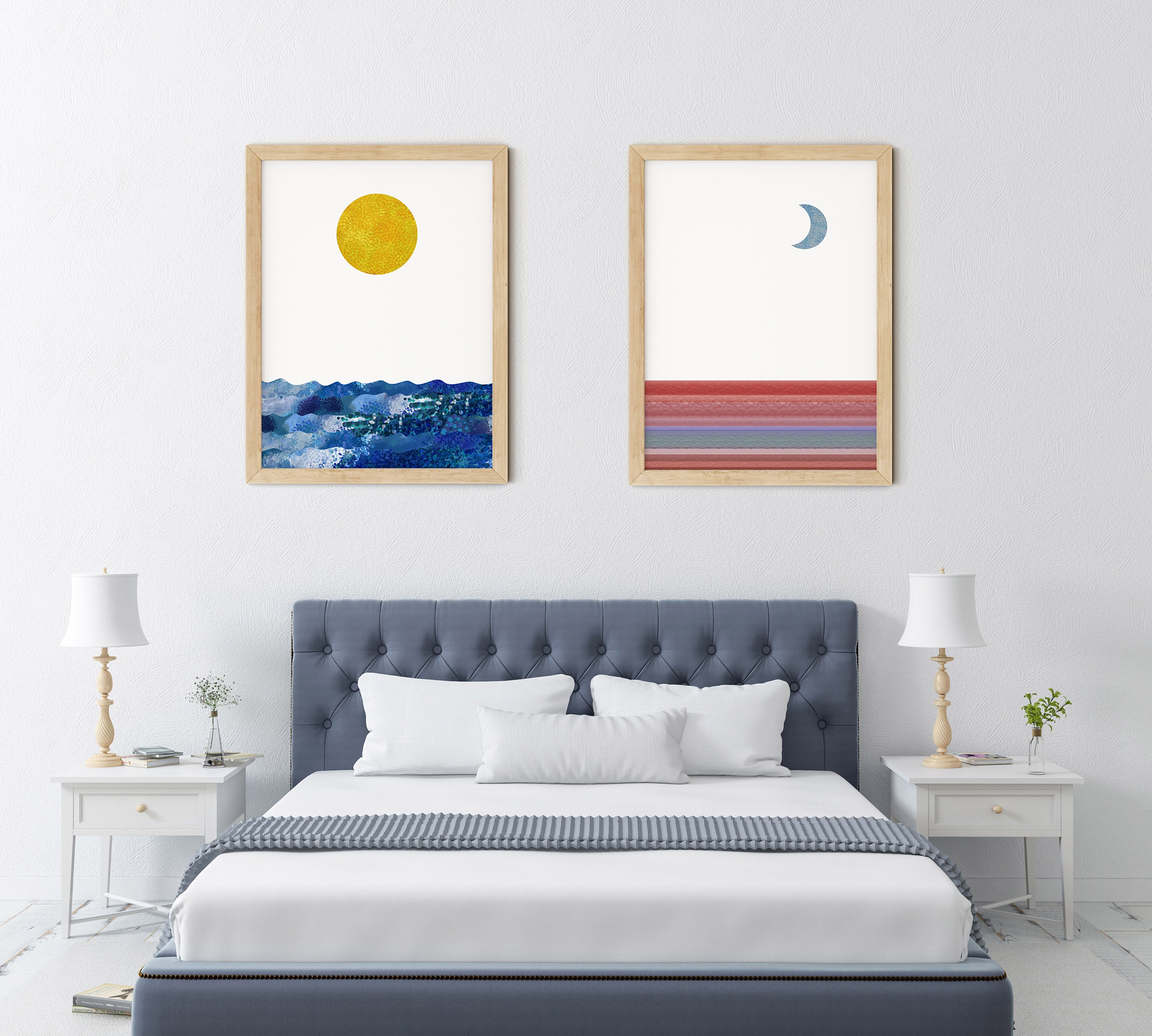 Sun and moon wall art set of 2 wall prints moon and sun Etsy