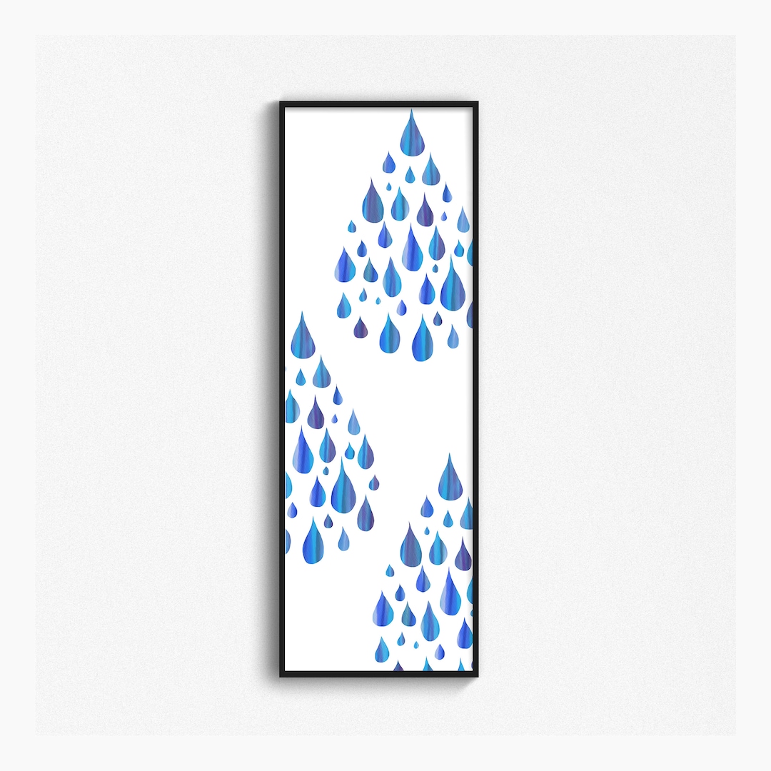Tall Vertical Narrow Wall Art, Raindrop Art Print, Bathroom Wall Art