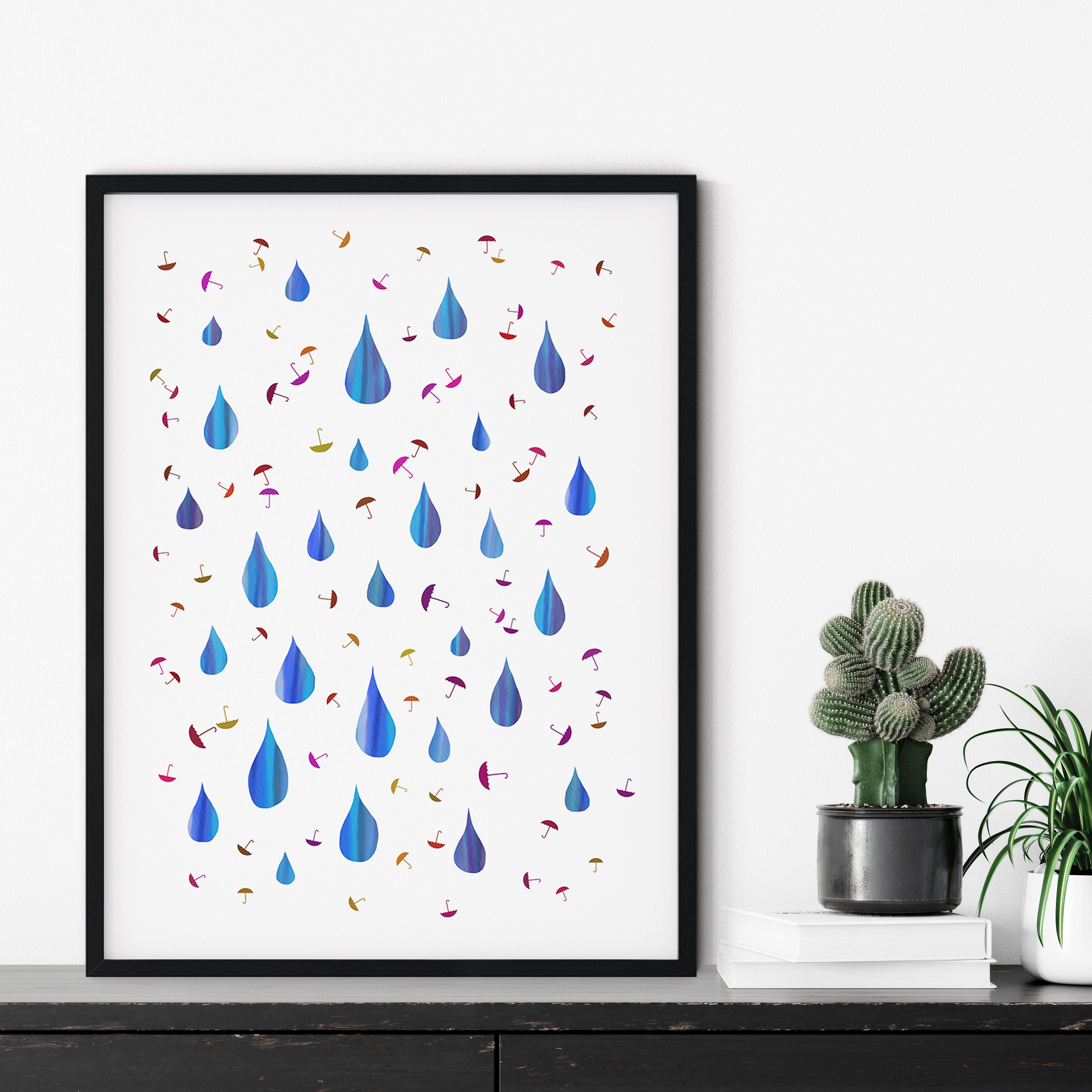 Raindrops art print bathroom wall decor raindrops with tiny Etsy