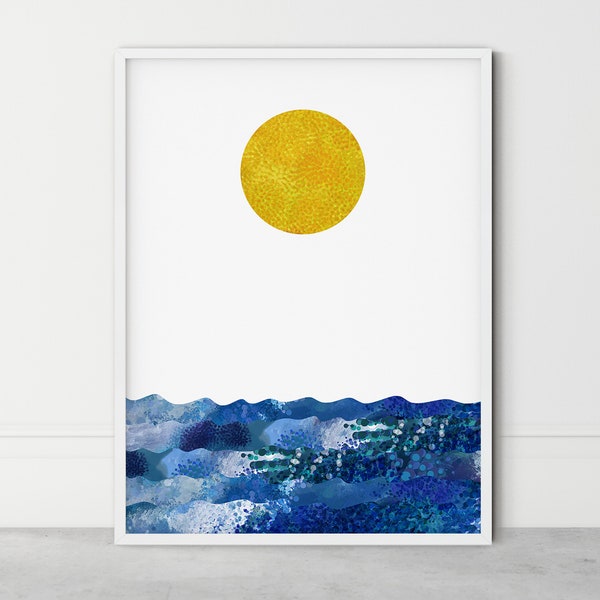 Colorful bathroom prints, coastal decor, sun and sea, printable sun art, nursery decor, bright wall art, printable wall art, sun art print