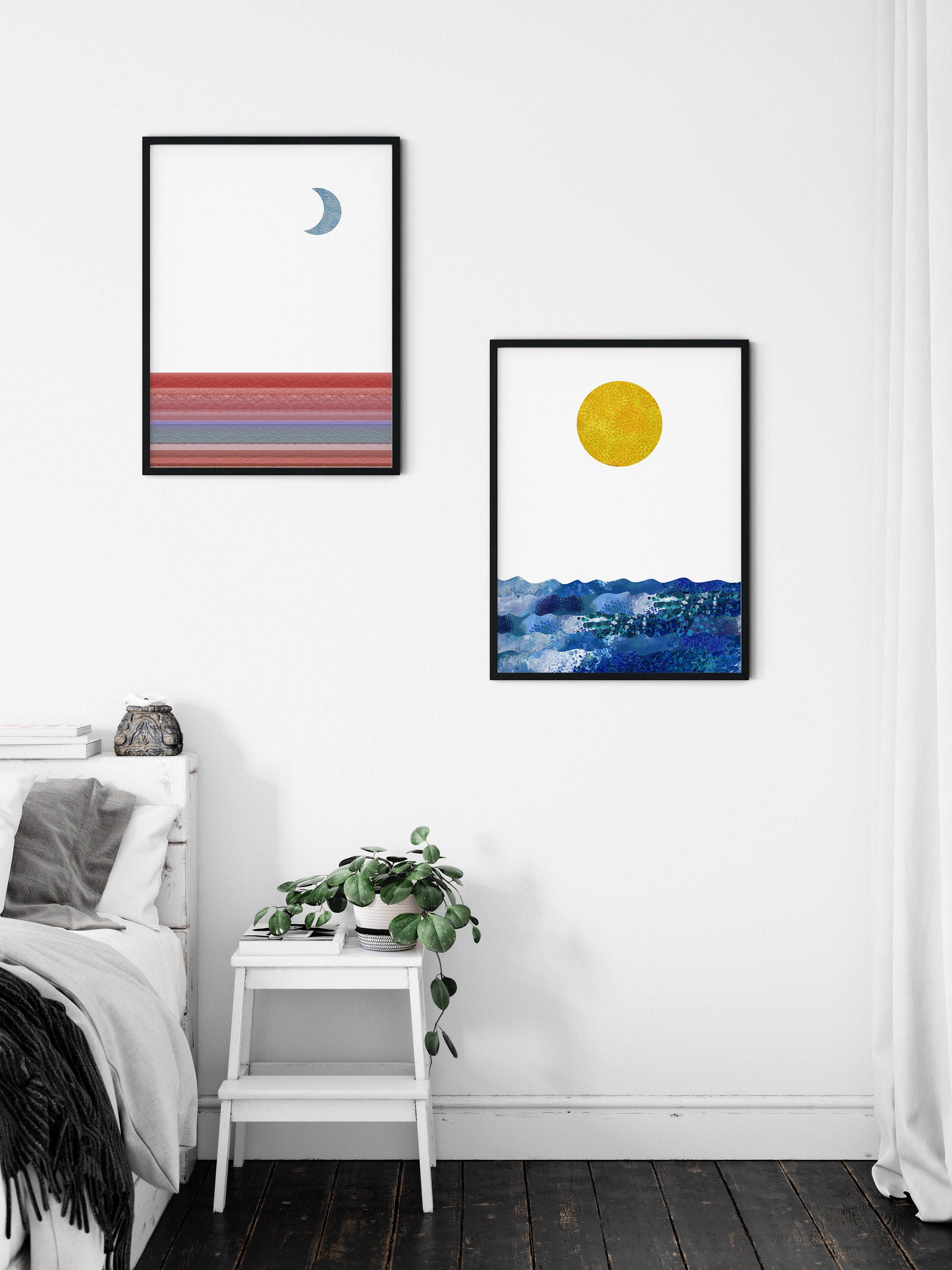 Sun and moon wall art set of 2 wall prints moon and sun Etsy