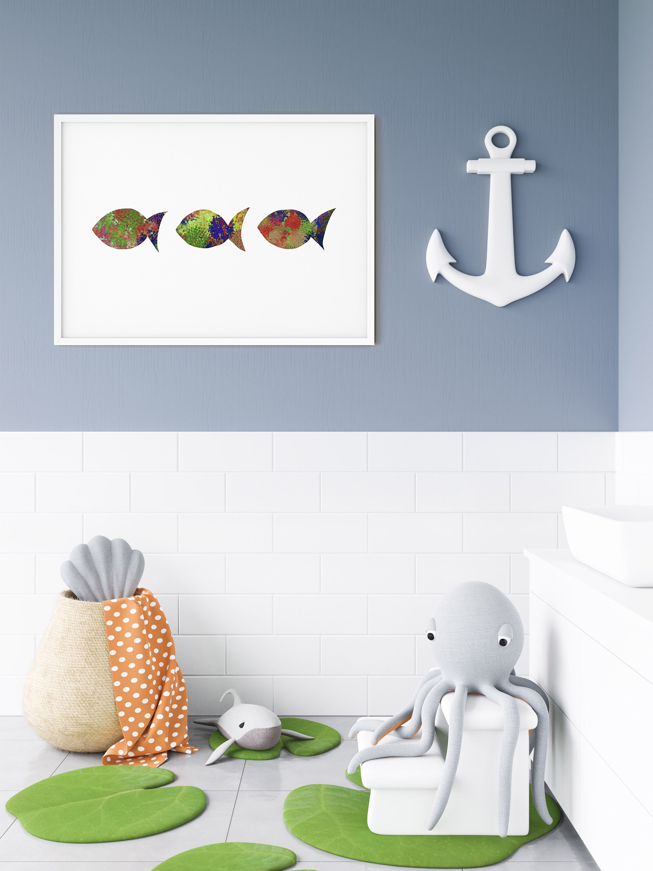 Fish wall art bathroom printable wall art fish art bathroom Etsy