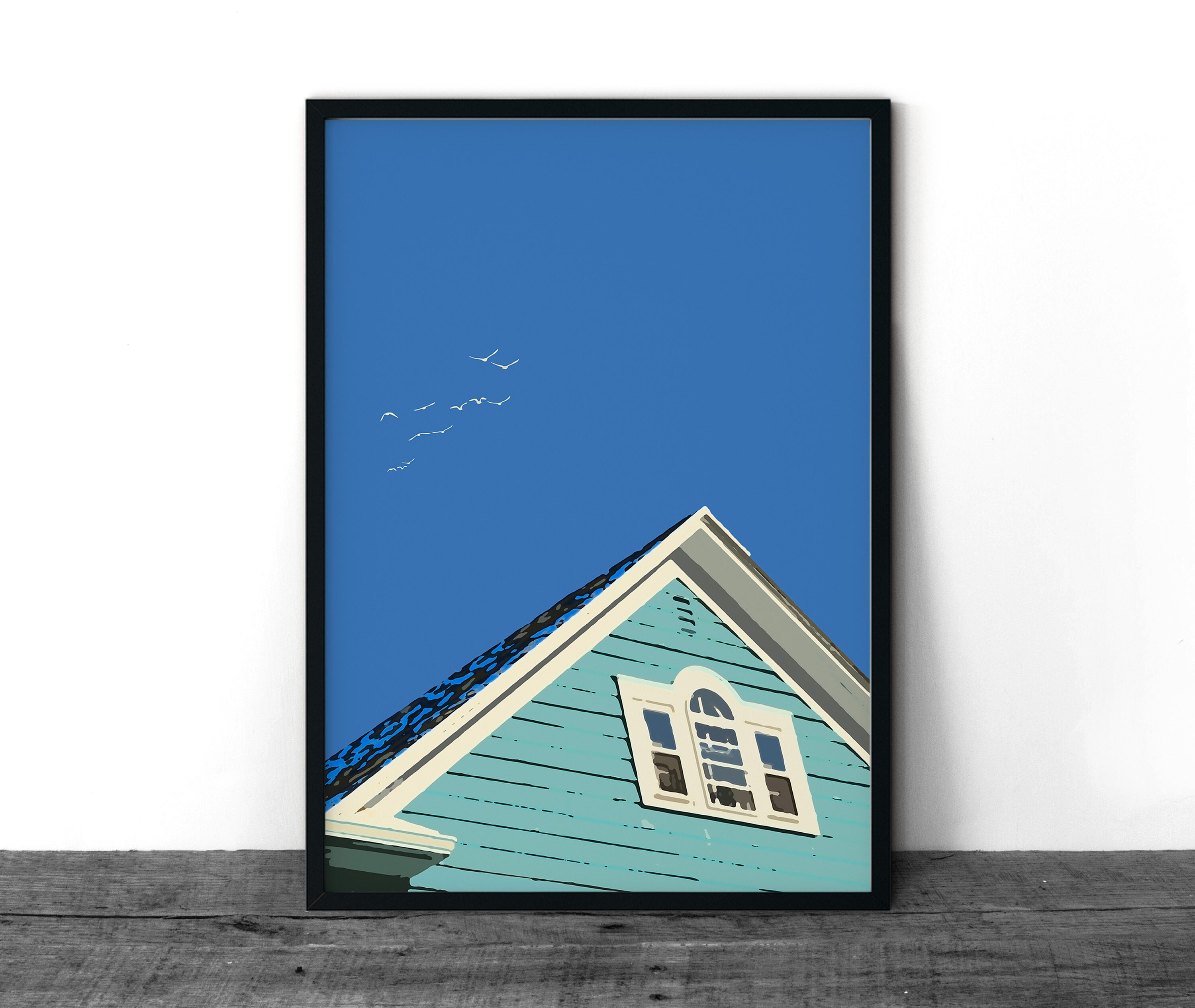 Retro print blue white wall art modern art print | Etsy
