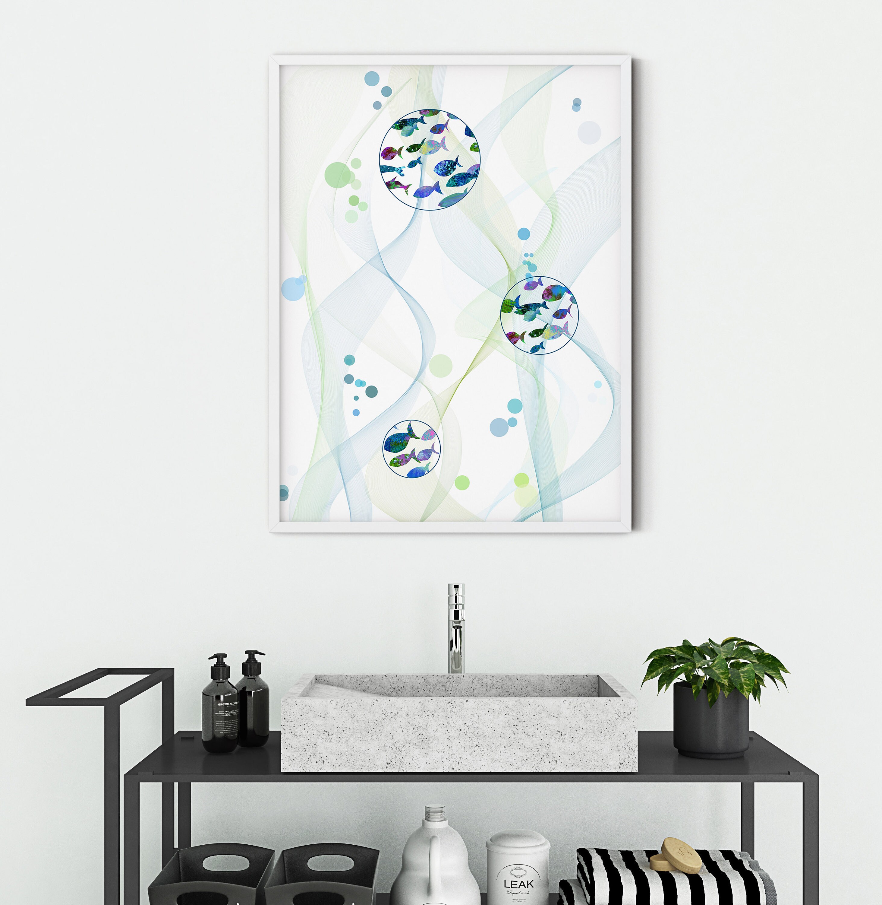 Fish printable wall art bathroom decor colorful fish | Etsy