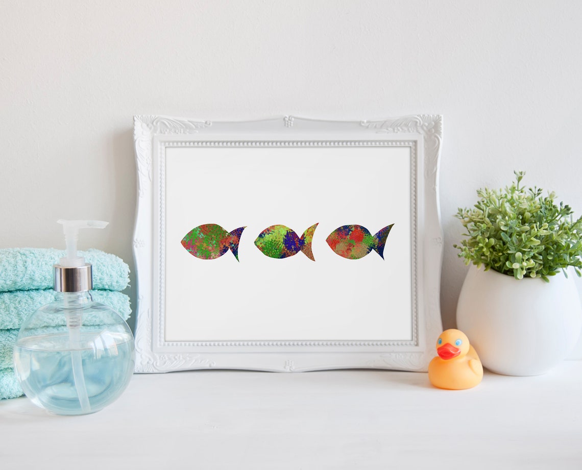 Fish wall art bathroom printable wall art fish art bathroom Etsy