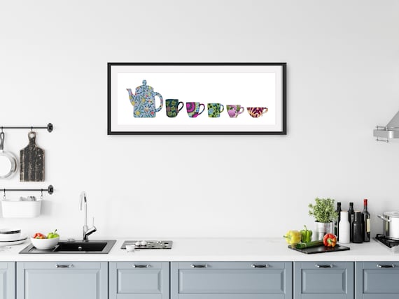 Vintage Teacup & Coffee Art Nouveau Print: Kitchen Coffee Bar Decor (Digital Download)