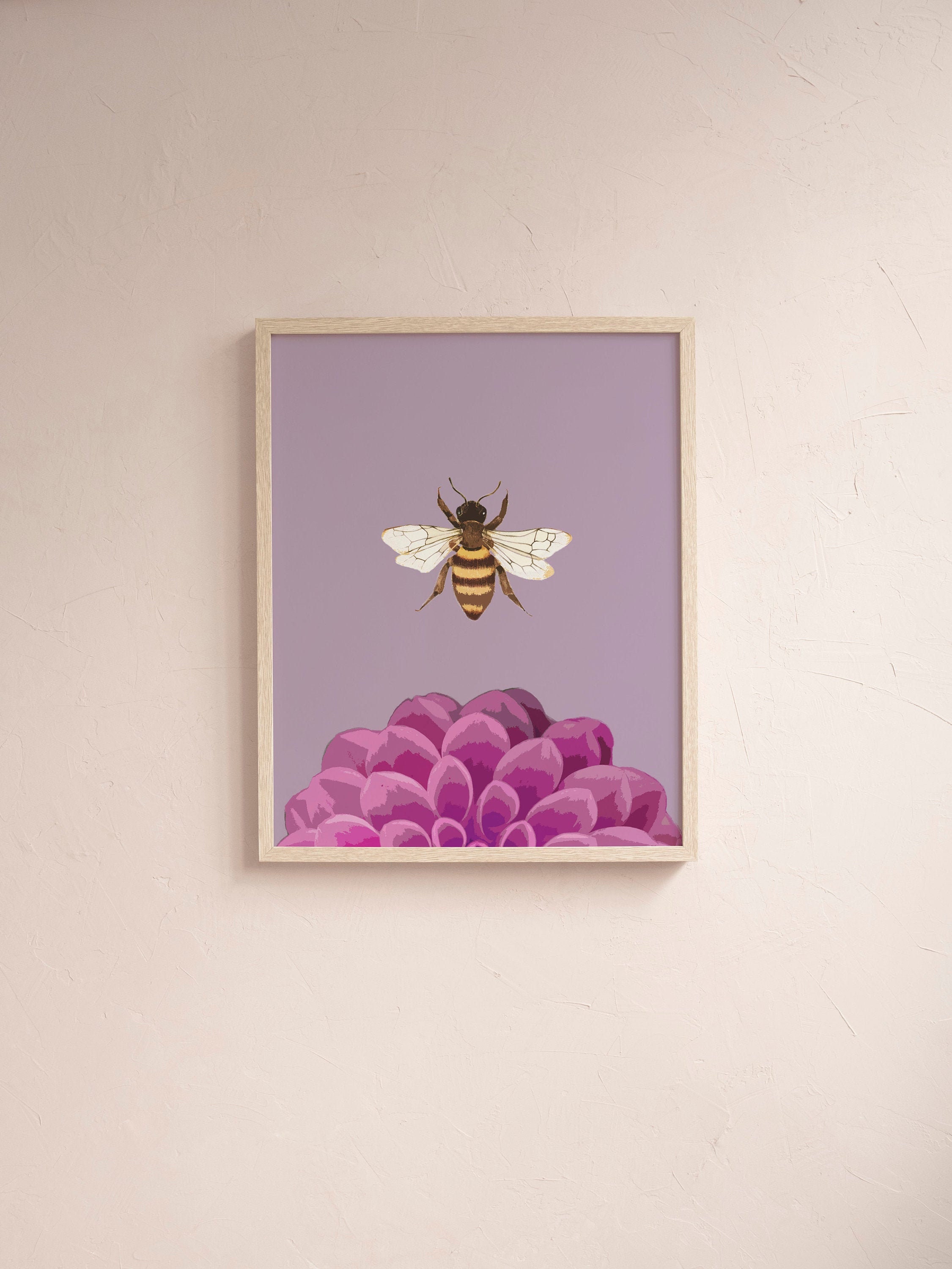 Bee Print Bee Flower Wall Art Floral Pink Wall Art Etsy UK