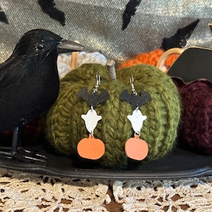 Halloween earrings, Ghosts, Bats, Pumpkins, Moons, Frankenstein, Witch hats, Candy corn, Faux leather earrings, Vegan earrings