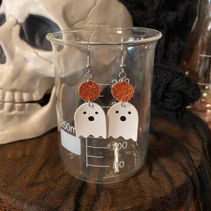 Halloween earrings, Faux Leather earrings, Ghosts, Pumpkins, Eyeballs, SpiderWebs