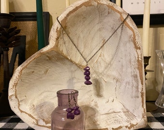 Valentines sets, Rose quartz stone earrings, Rose quartz stone necklace, Purple stone earrings, Purple stone necklace
