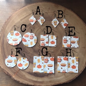 Faux leather Earrings, Vegan Leather Earrings, Pumpkin Spice Latte Earrings, Pumpkin Spice Earrings, Pumpkin Pie Earrings, Fall Earrings