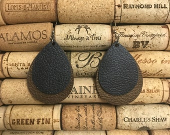 Faux leather earrings, Vegan leather earrings, Teardrop earrings, Drop earrings, Black earrings, Brown earrings, Layered earrings