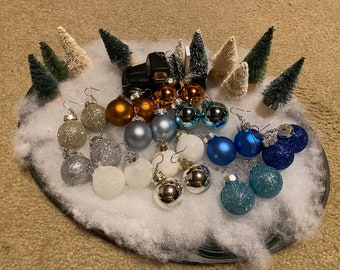 Christmas earrings, Vintage mini ornament earrings, Ornament earrings, Glass ornaments
