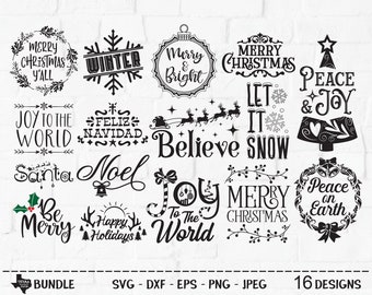 Christmas Super Bundle SVG, Cut Files, Christmas Holiday Shirt Design, Winter Wreath, Santa, Snowflake, Merry, Cricut, Silhouette, DXF, PNG