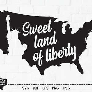 Sweet Land Of Liberty SVG, arquivo cortado, design de camisa patriótica, América, EUA, Estados Unidos, veterano, estátua, Cricut, silhueta, DXF, PNG