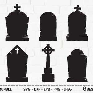 Tombstone Bundle SVG, Cut File, Halloween Shirt Design, Graveyard Rip Gravestone, Haunted House Decor, Cross, Cricut, Silhouette, DXF, PNG