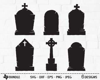 Tombstone Bundle SVG, Cut File, Halloween Shirt Design, Graveyard Rip Gravestone, Haunted House Decor, Cross, Cricut, Silhouette, DXF, PNG