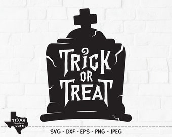 Trick Or Treat SVG, plik do cięcia, projekt koszulki na Halloween, upiorna sztuka znaku, nagrobek cmentarny, dekoracja imprezy, krzyż, Cricut, sylwetka, DXF, PNG