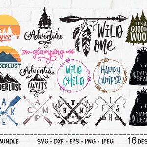 Outdoors Bundle SVG, Cut File, Outdoor Shirt Design, Adventure, Happy Camper, Tribal Arrow, Wanderlust, Fish, Cricut, Silhouette, DXF, PNG