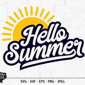 Olá verão SVG, arquivo cortado, sol de verão, luz do sol, design de camisa de férias, vida na praia, aventura em acampamento, lago, cricut, silhueta, DXF, PNG