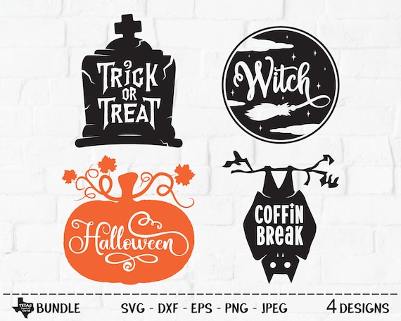 Halloween Bundle SVG, Cut Files, Halloween Shirt Design, Trick Or Treat, Pumpkin, Witch, Tombstone, Coffin Bat, Cricut, Silhouette, DXF, PNG
