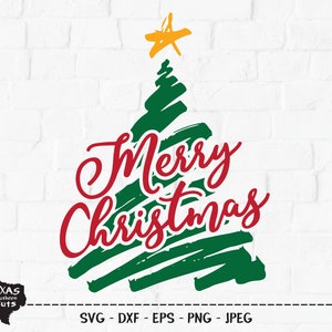 Merry Christmas SVG, Cut File, Christmas Holiday Shirt Design, Christmas Tree, Star, Winter Wonderland Decor, Cricut, Silhouette, DXF, PNG