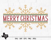 Merry Christmas SVG, Cut File, Christmas Holiday Shirt Design, Frosty Snowflakes, Vintage, Winter Wonderland, Cricut, Silhouette, DXF, PNG