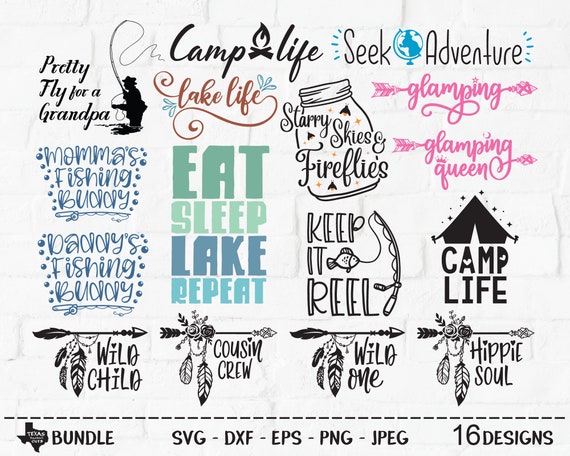 Outdoors Bundle SVG, Cut File, Outdoor Shirt Design, Adventure, Camp Life, Hippie Tribal Arrow, Lake Fishing, Cricut, Silhouette, DXF, PNG
