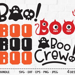 Boo Bundle SVG, pliki do cięcia, projekt koszulki na Halloween, upiorna czaszka szkieletu, przyjazny duch, Boo Crew, diabeł, Cricut, sylwetka, DXF, PNG