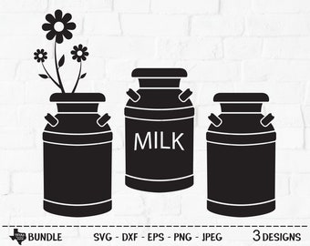Milk Can Bundle SVG, Cut Files, Country Design Assets, Farmhouse Decor, Milk Cow, Western, Sunflower, Cowgirl, Cricut, Silhouette, DXF, PNG