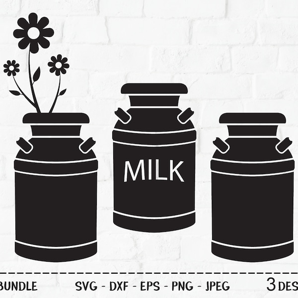 Milk Can Bundle SVG, Cut Files, Country Design Assets, Farmhouse Decor, Milk Cow, Western, Sunflower, Cowgirl, Cricut, Silhouette, DXF, PNG