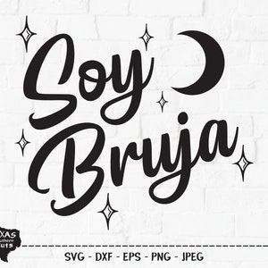 Soy Bruja SVG, Archivo de corte, Diseño de camisa de Halloween, Brujas malvadas, Arte de la bruja espeluznante divertida, Luna, Estrellas, Cricut, Silueta, DXF, PNG