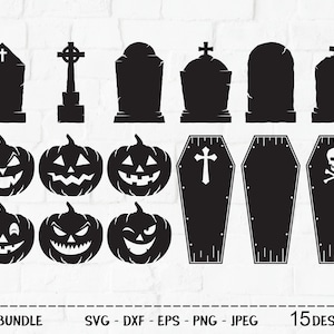 Halloween bundel SVG, Cut Files, Halloween Shirt Design, Grafsteen, Gravestone Rip, Pompoen gezicht, enge doodskist, Cricut, Silhouet, DXF, PNG