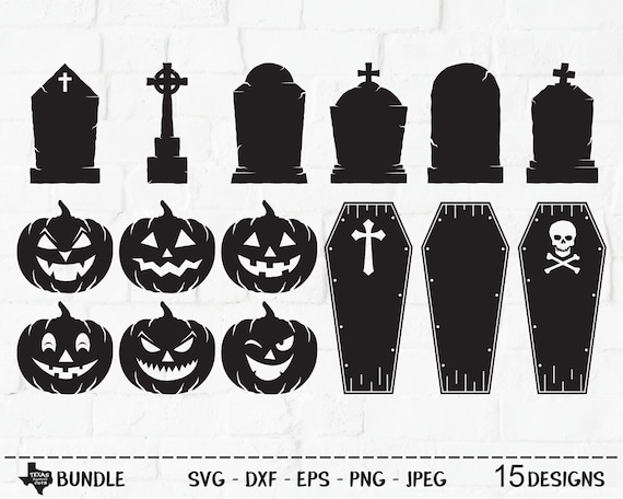 Halloween Bundle SVG, Cut Files, Halloween Shirt Design, Tombstone, Gravestone Rip, Pumpkin Face, Scary Coffin, Cricut, Silhouette, DXF, PNG