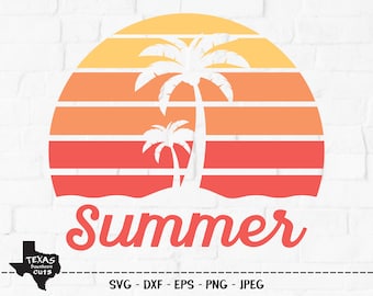 Summer SVG, Cut File, Summer Sun, Palm Tree, Sunshine, Ocean Waves, Summer Vacation Shirt Design, Beach Life, Cricut, Silhouette, DXF, PNG