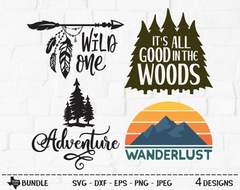 Outdoors Bundle SVG, Cut File, Outdoor Shirt Design, Adventure, Tribal Arrow, Wanderlust, Woodland, Camping, Cricut, Silhouette, DXF, PNG