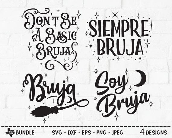 Bruja Bundle SVG, Cut Files, Halloween Shirt Design, Wicked Witches Broomstick, Basic Witch, Half Moon, Stars, Cricut, Silhouette, DXF, PNG