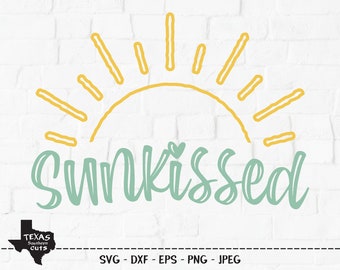Sunkissed SVG, Cut File, Sun, Sunshine, Summer Vacation Shirt Design, Beach Life, Camping Adventure, Lake, Cricut, Silhouette, DXF, PNG