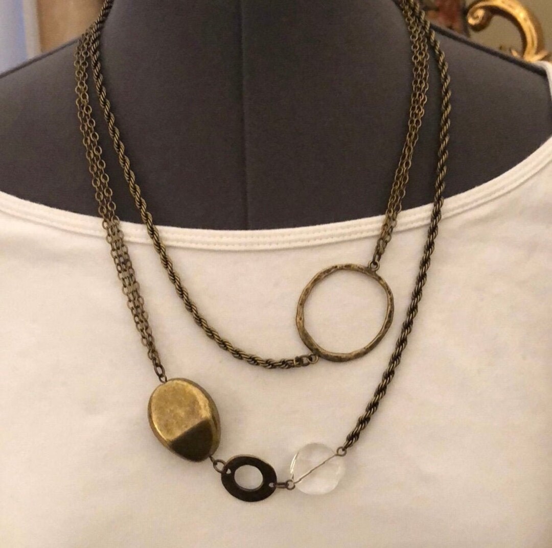 Abstract Antique Brass Long Funky Chain Necklace Etsy.de