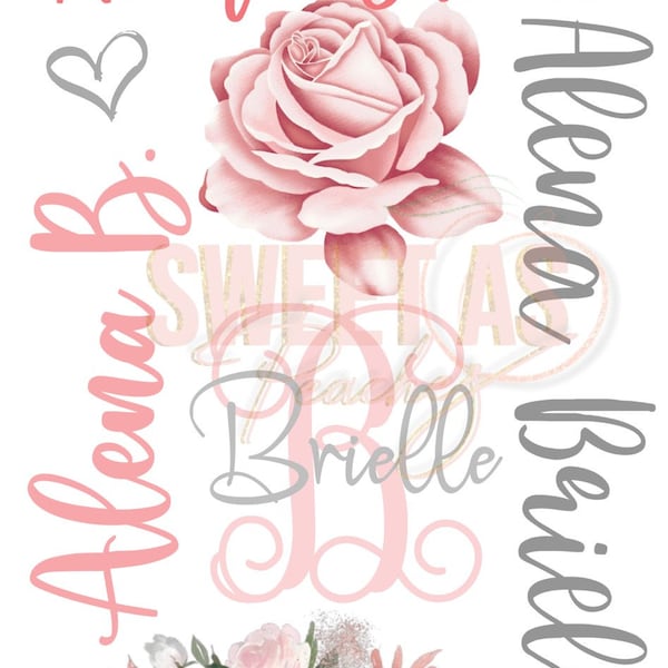 INSTANT DOWNLOAD- Customizable** Baby Girl Blanket -Pink Rose Theme for sublimation printing-.studio3 file, jpeg, png,silhouette