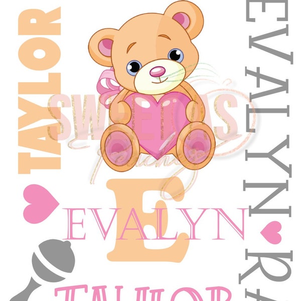 INSTANT DOWNLOAD- Customizable** Baby Girl Blanket -Teddy Bear Theme for sublimation printing-.studio3 file, jpeg, png,silhouette