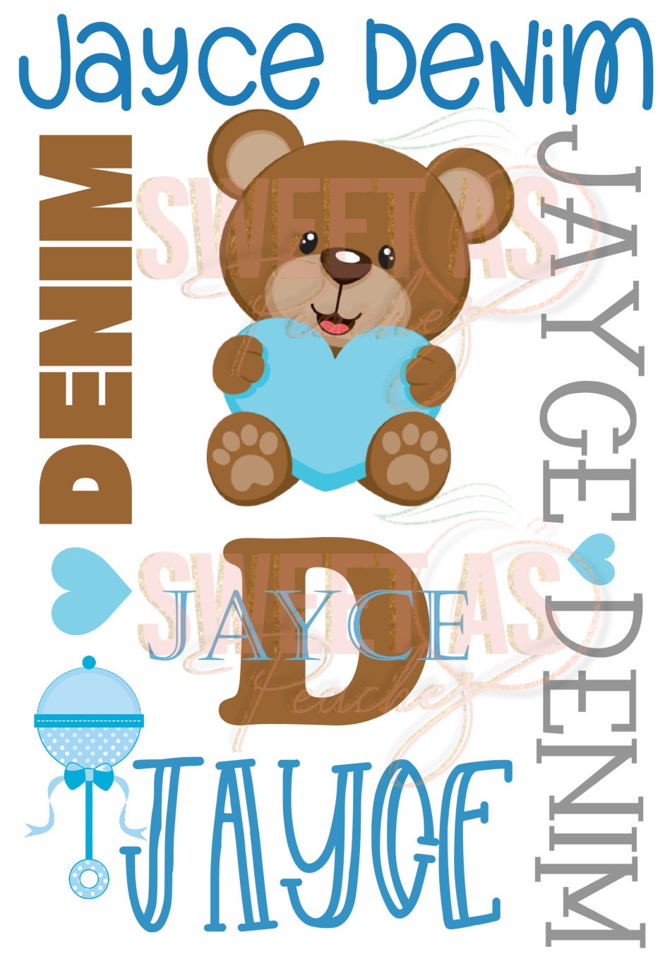 INSTANT DOWNLOAD Customizable Baby Boy Blanket teddy Bear Etsy