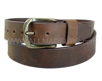 Premium Handcrafted Leather Belt, Aniline Oil Pull-Up Buff Distressed Leather - 1.5 inches